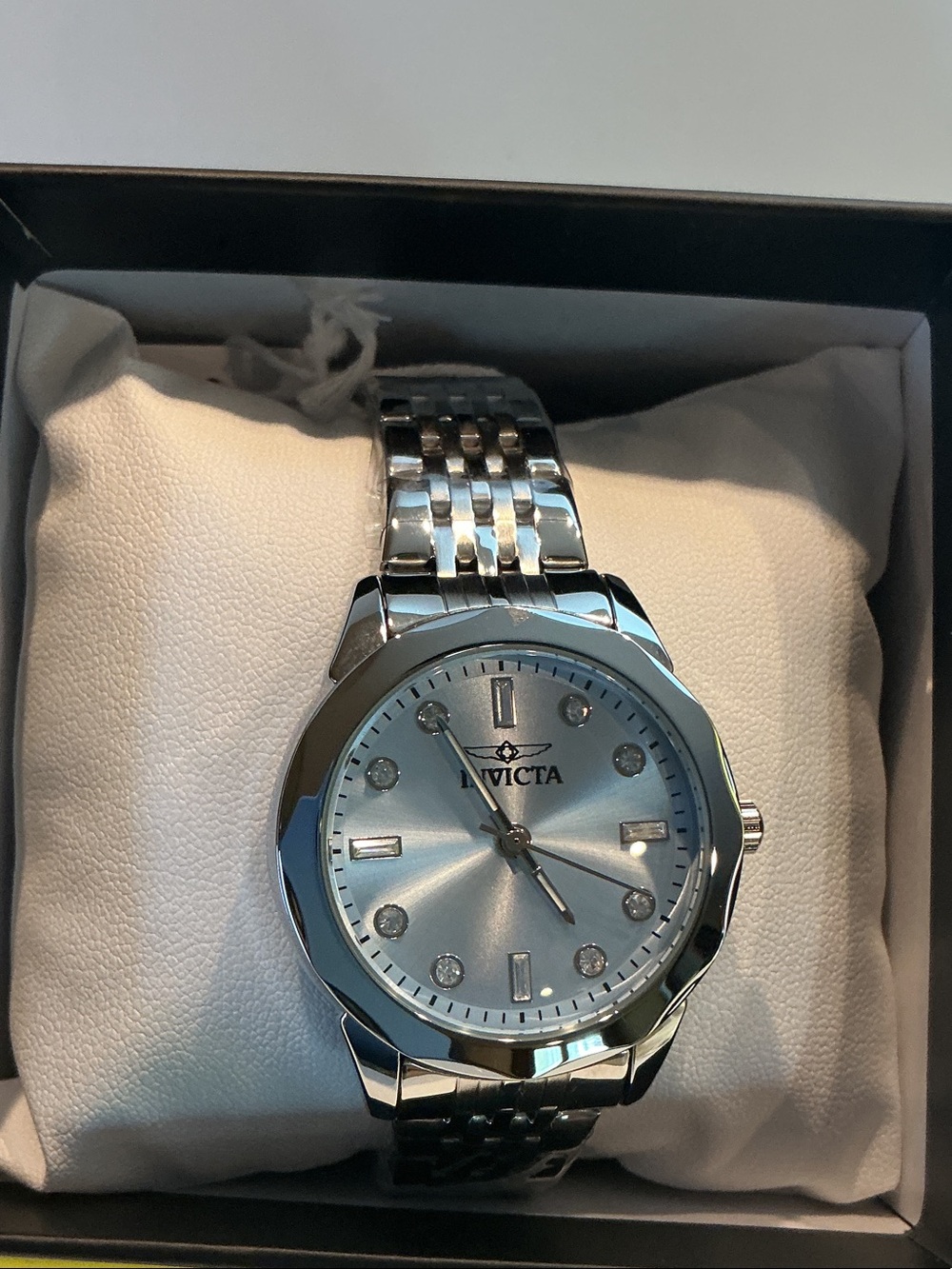 Invicta women’s Silver Watch with Light Blue Dial and Crystal Markers
